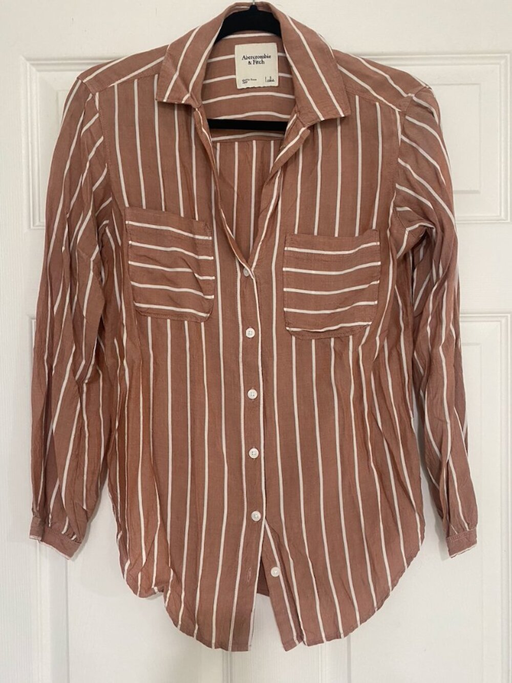 Abercrombie & Fitch Women's Red White Striped Boyfriend Shirt Size S